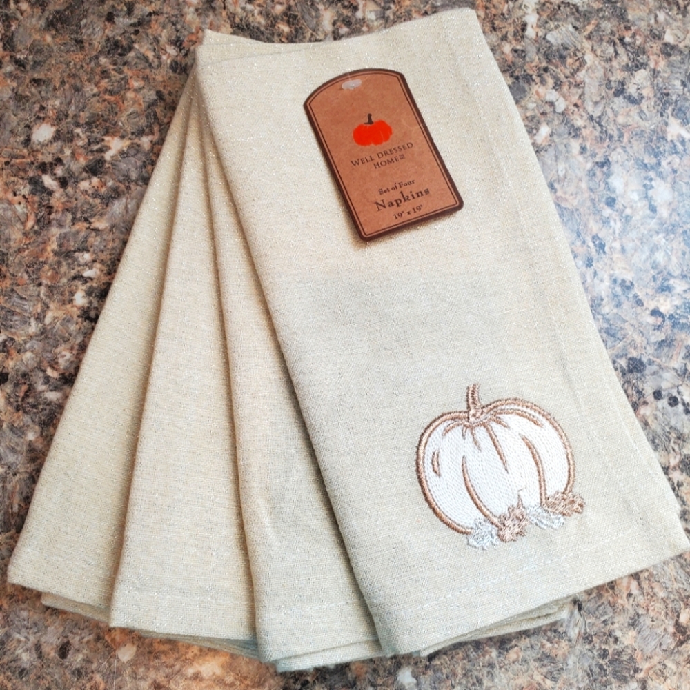 Set of 4 Well Dressed Home Embroidered Cloth Napkins
